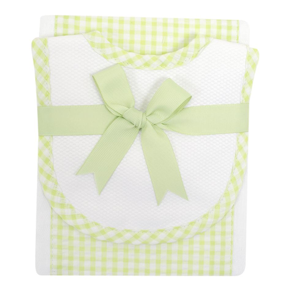 Big Check Drooler Bib & Burp Set