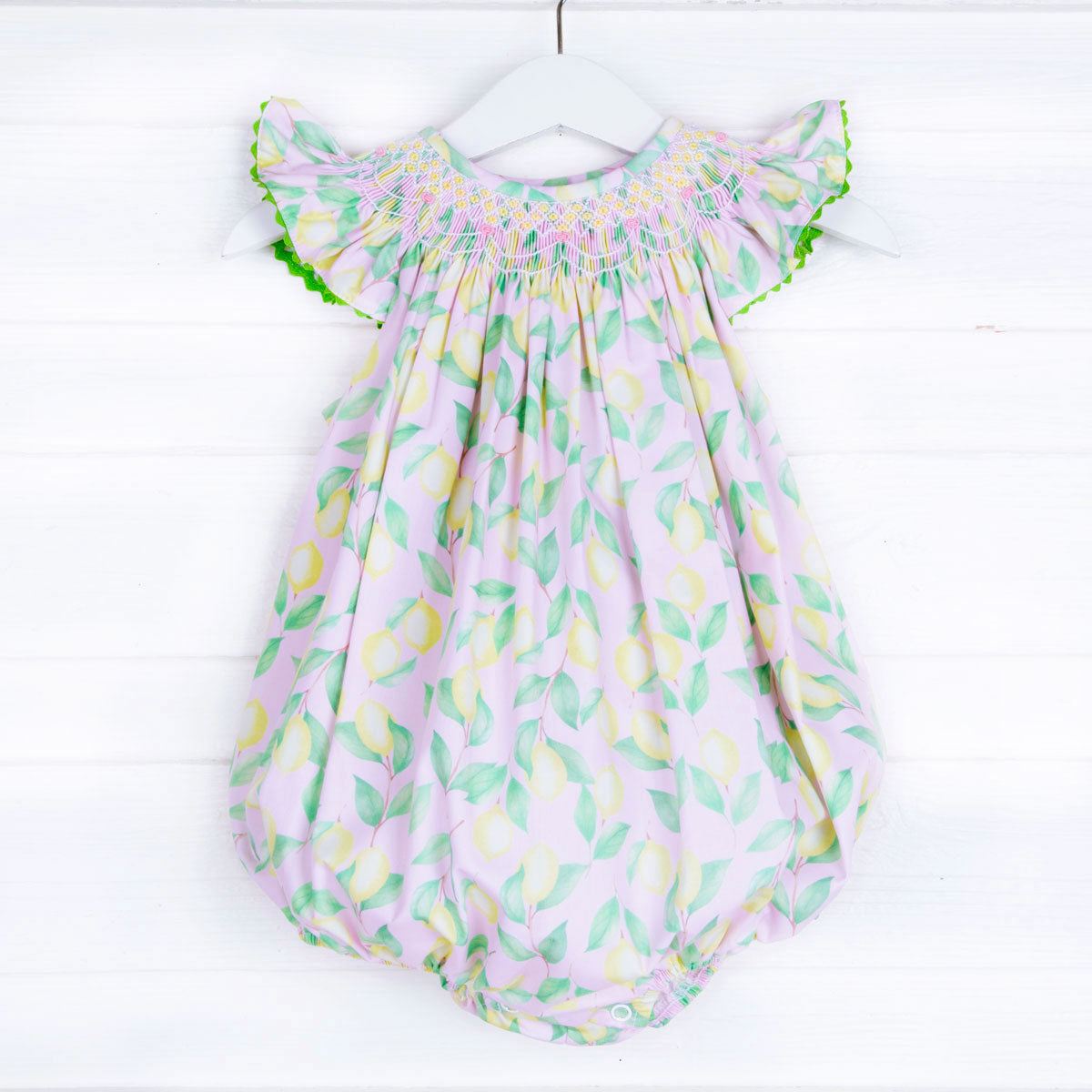 Geo Smocked Pink Lemon Print Bubble