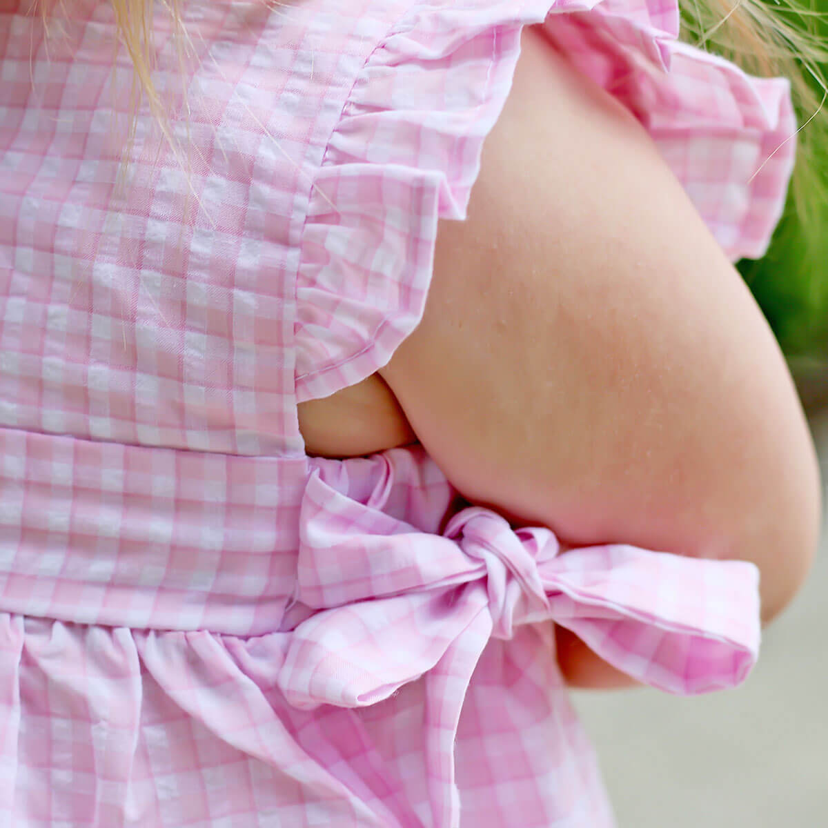 Light Pink Plaid Side Tie Bubble
