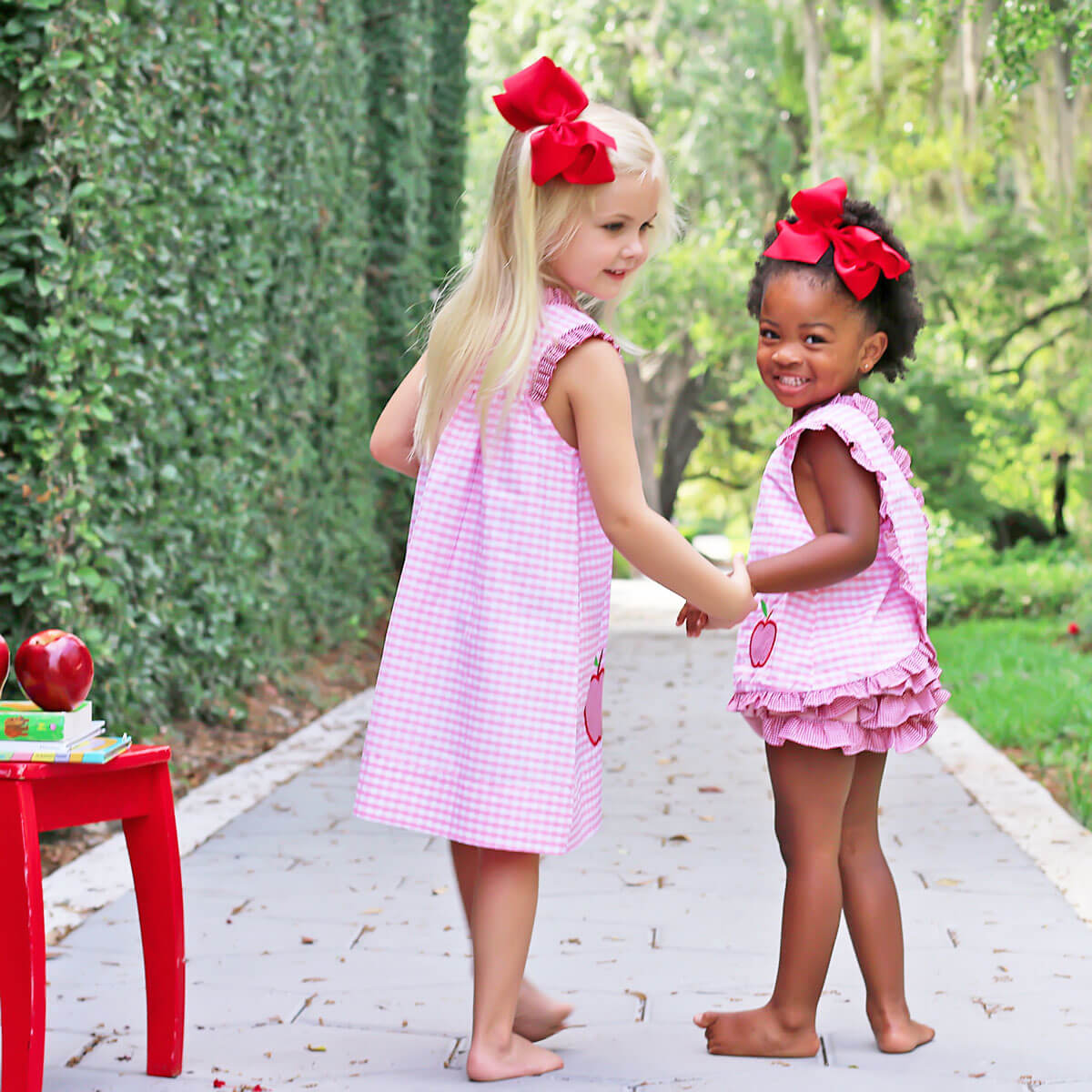 Apple Light Pink Gingham Popover Set