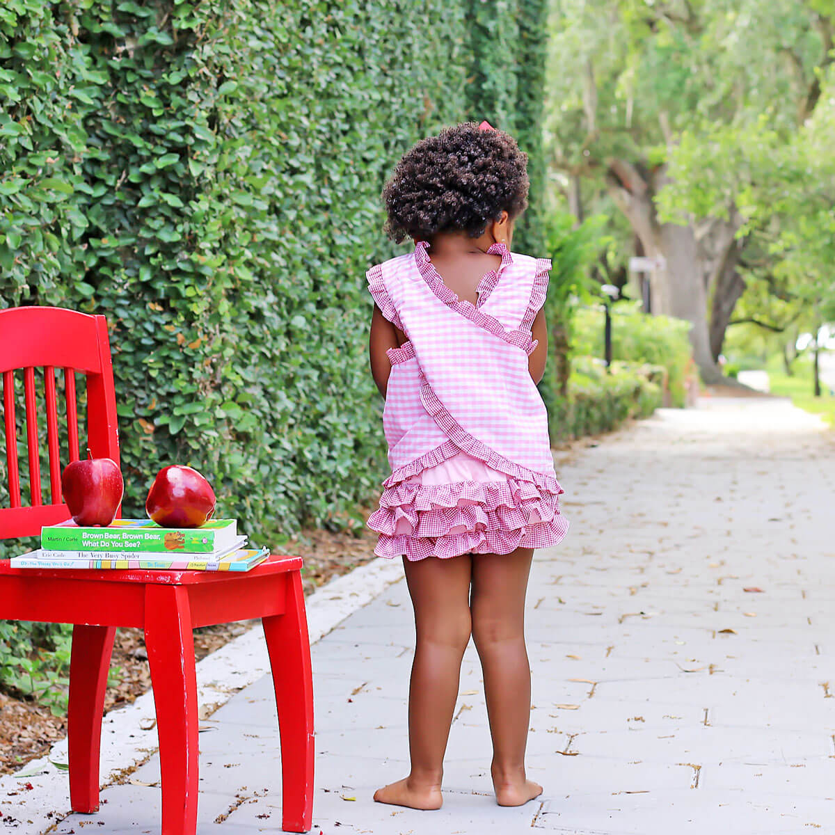 Apple Light Pink Gingham Popover Set
