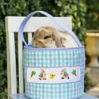 Storybook Rabbit Smocked Plaid Easter Basket