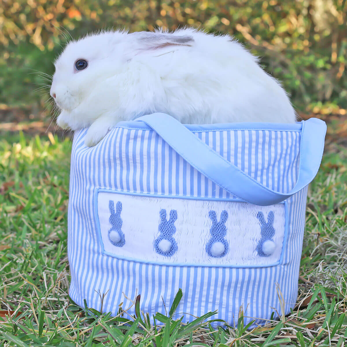 Blue Seersucker Stripe Easter Basket