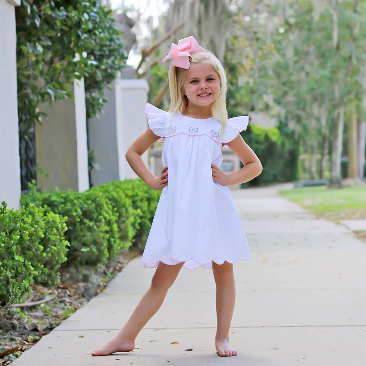 Floral Eggs White Scalloped Amelia Dress