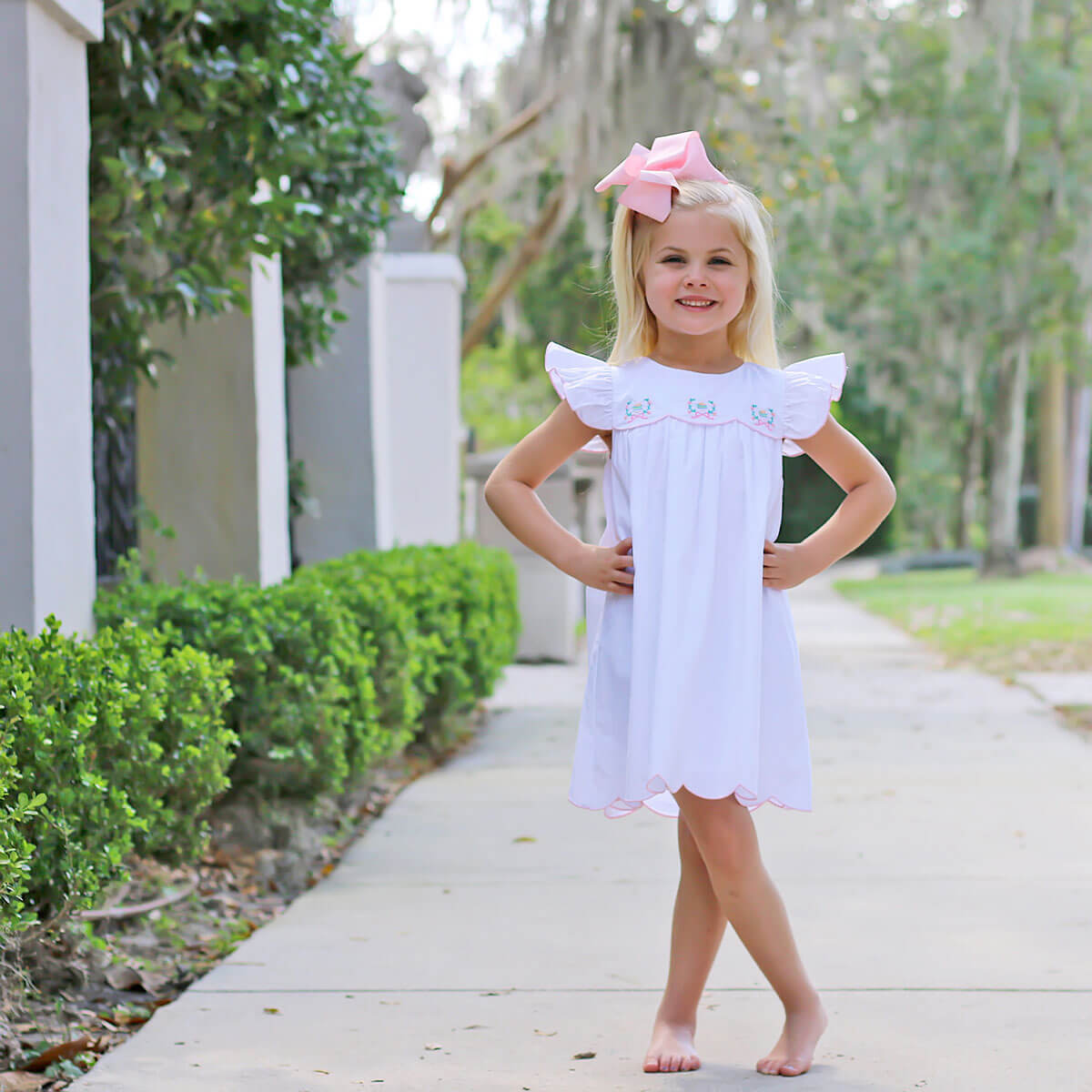 Floral Eggs White Scalloped Amelia Dress