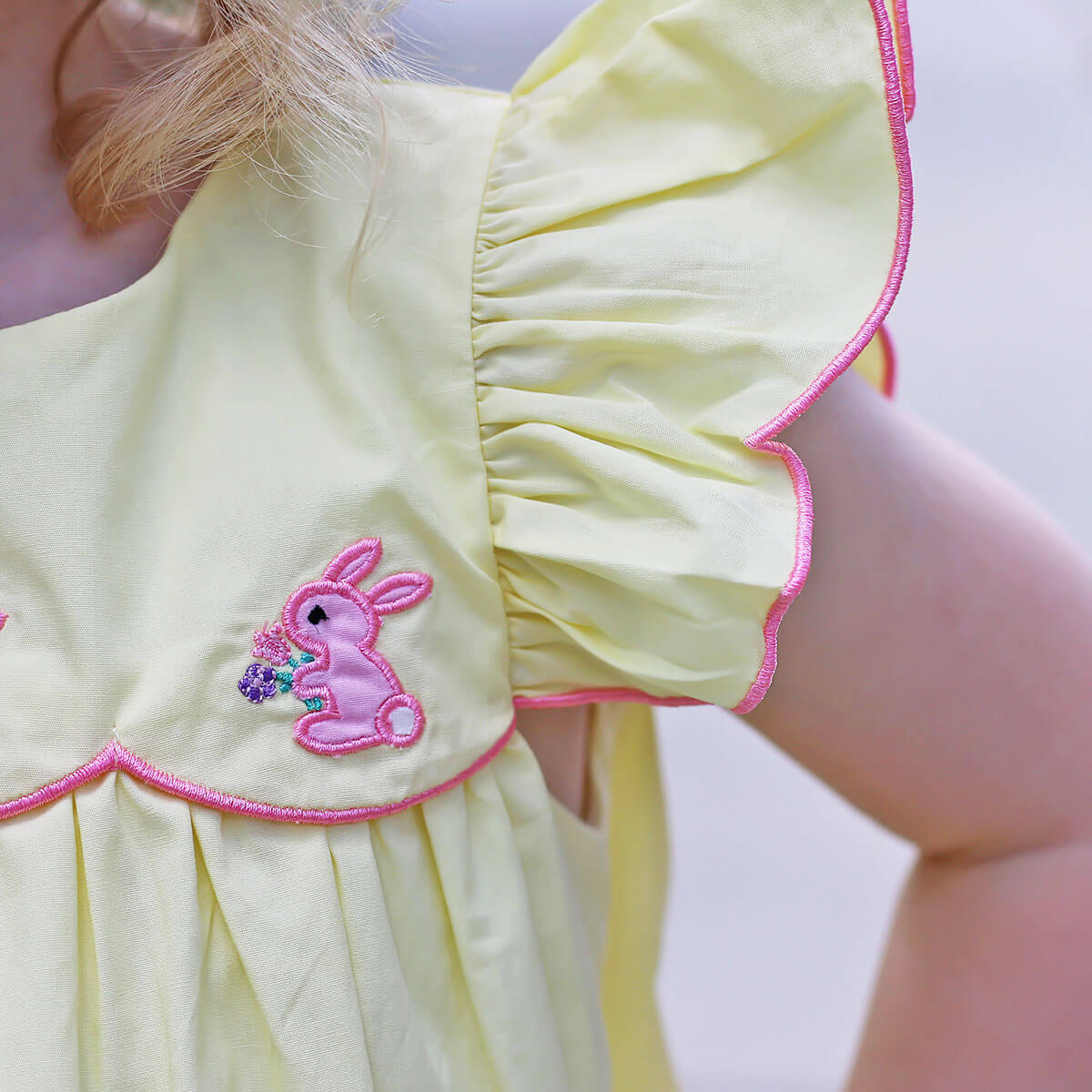 Pink Bunnies Yellow Scalloped Amelia Dress