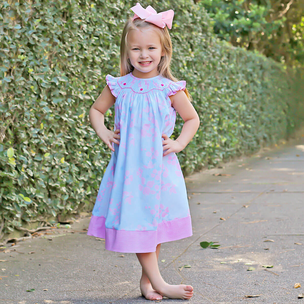 Blue Floral Bunny Smocked Dress