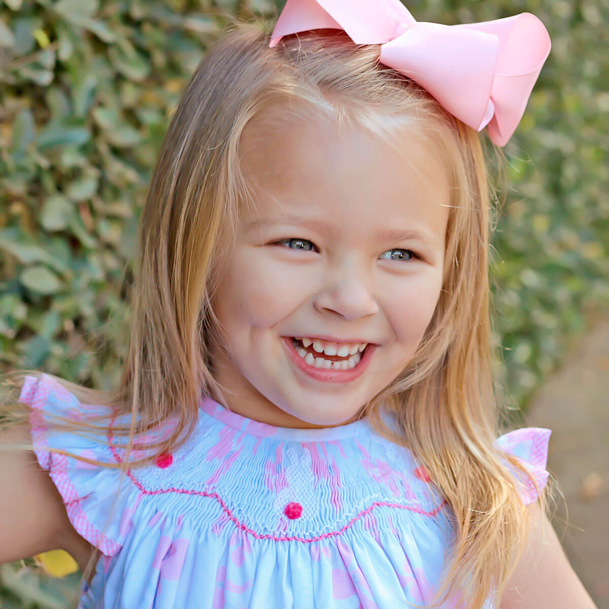 Blue Floral Bunny Smocked Dress