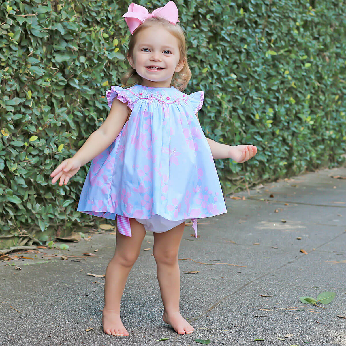 Blue Floral Bunny Smocked Bloomer Set