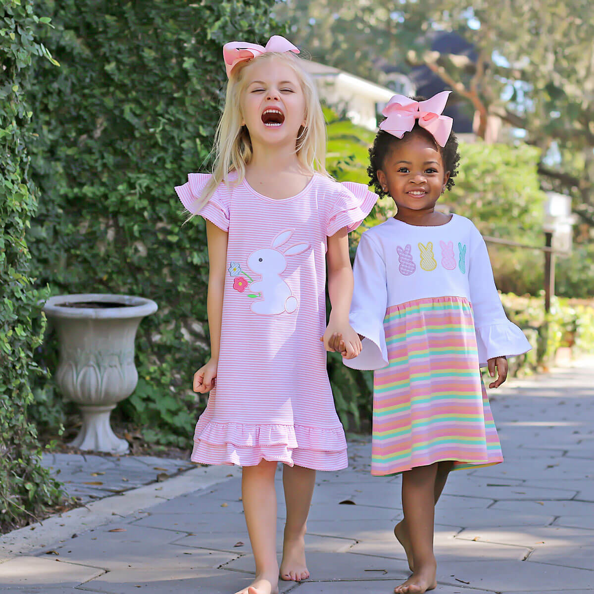 Flower Bunny Pink Stripe Milly Dress