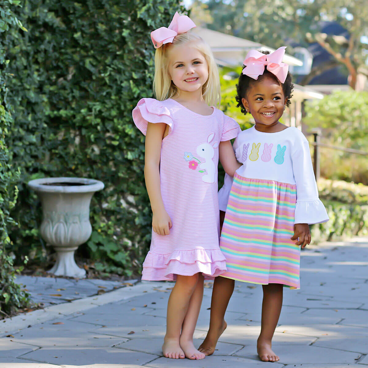 Flower Bunny Pink Stripe Milly Dress