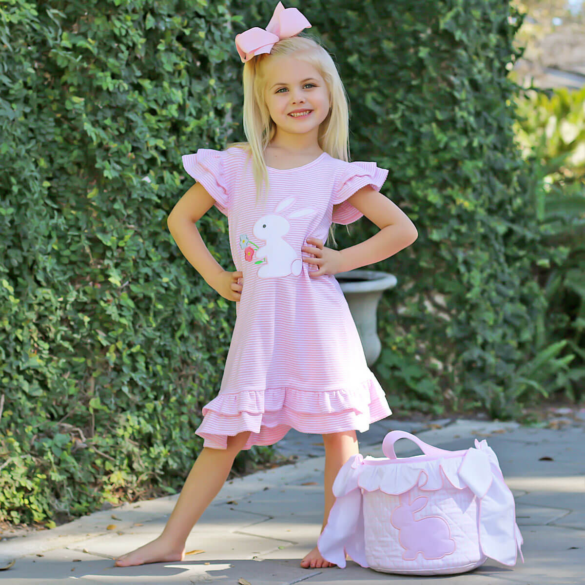 Flower Bunny Pink Stripe Milly Dress