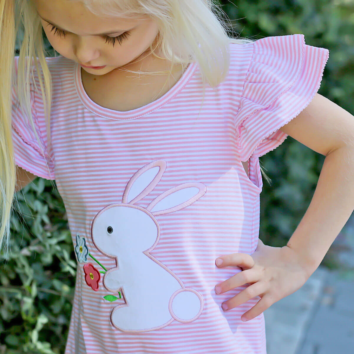 Flower Bunny Pink Stripe Milly Dress