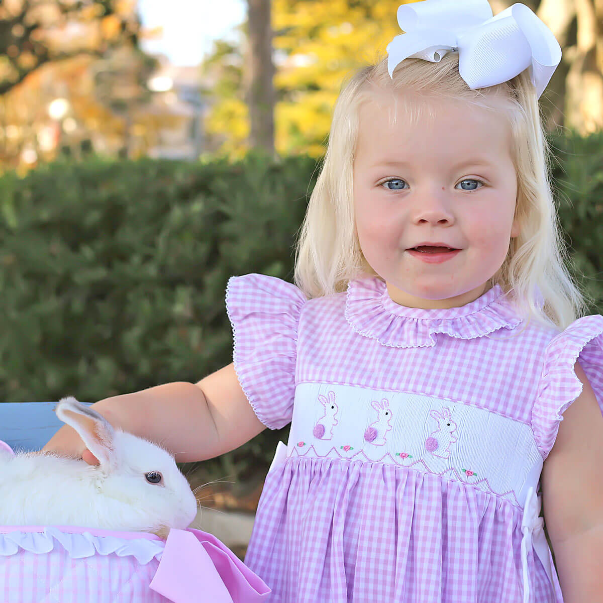Bunny Silhouette Smocked Ruffle Collared Dress Lavender Check
