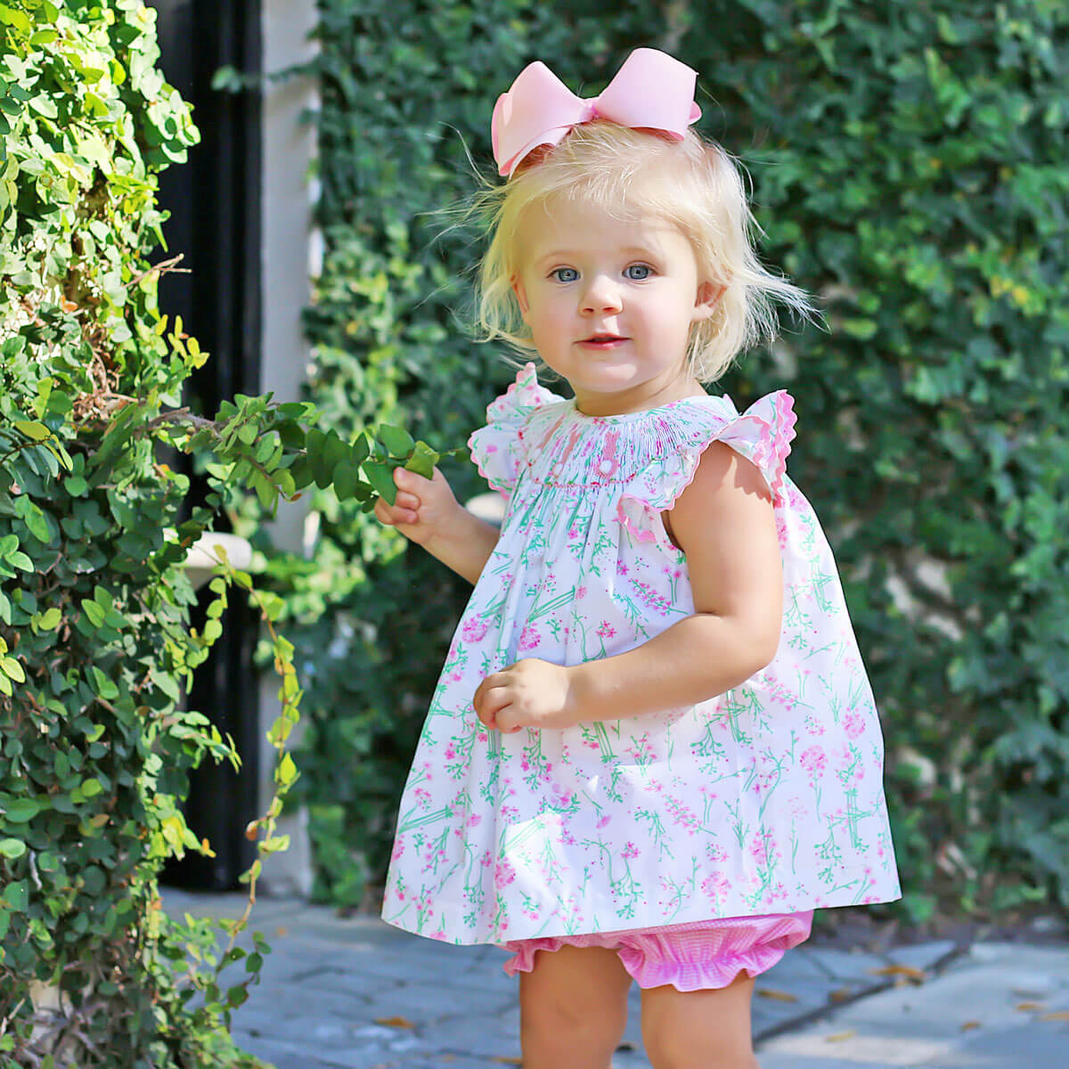 Bunny Smocked Spring Floral Bloomer Set