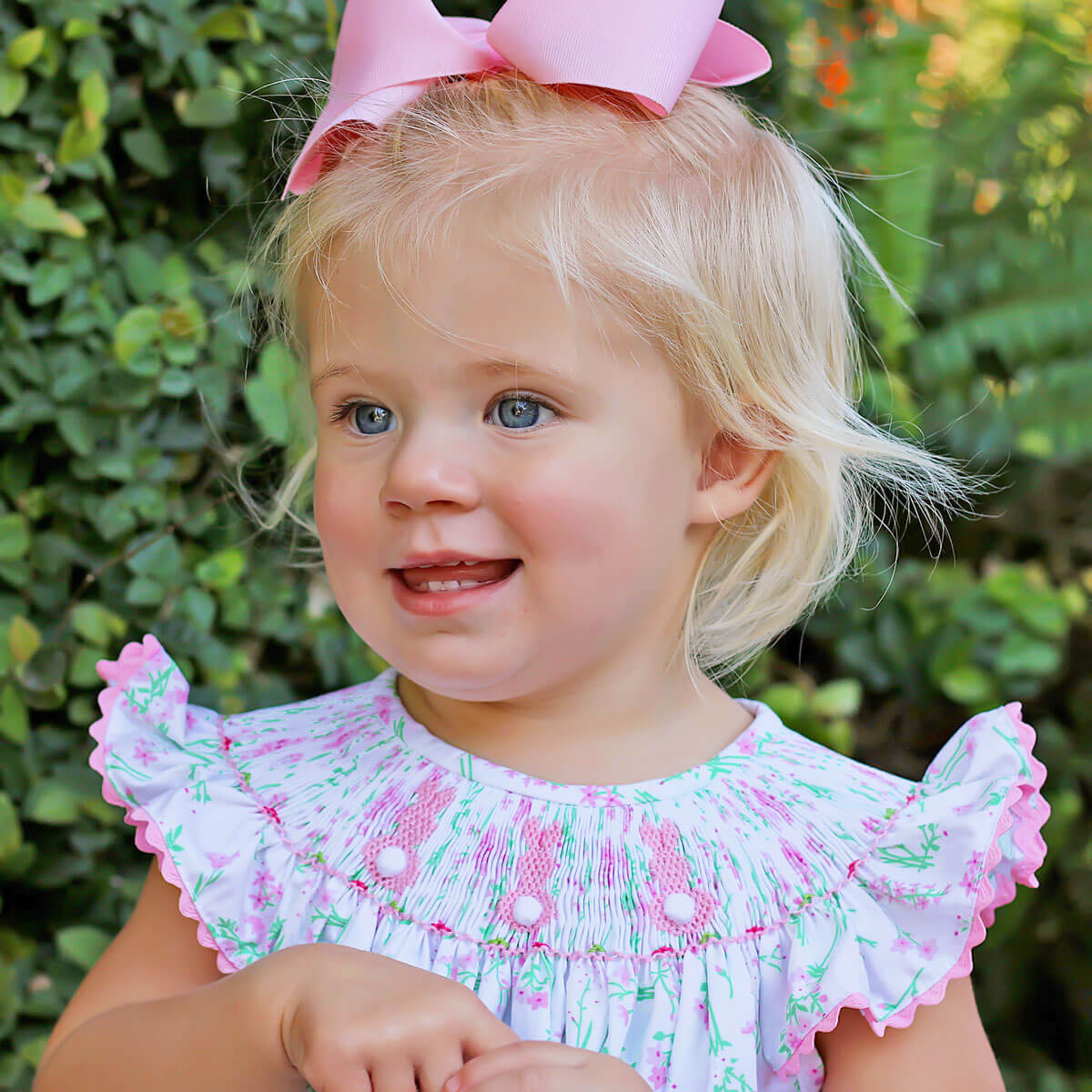 Bunny Smocked Spring Floral Bloomer Set