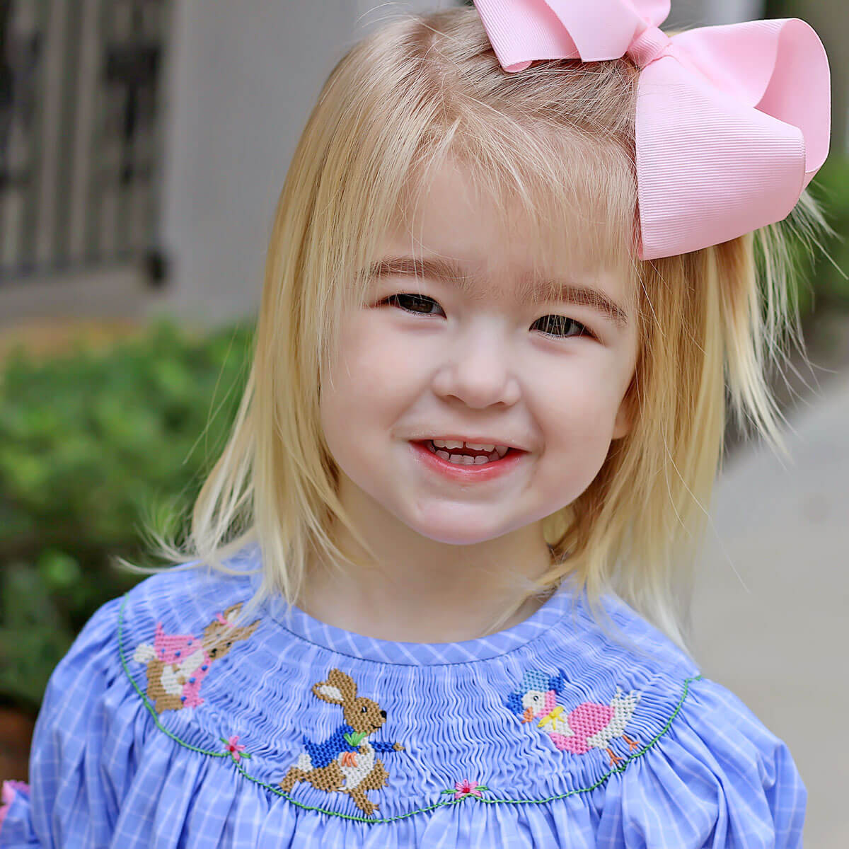 Storybook Smocked Blue Windowpane Bubble