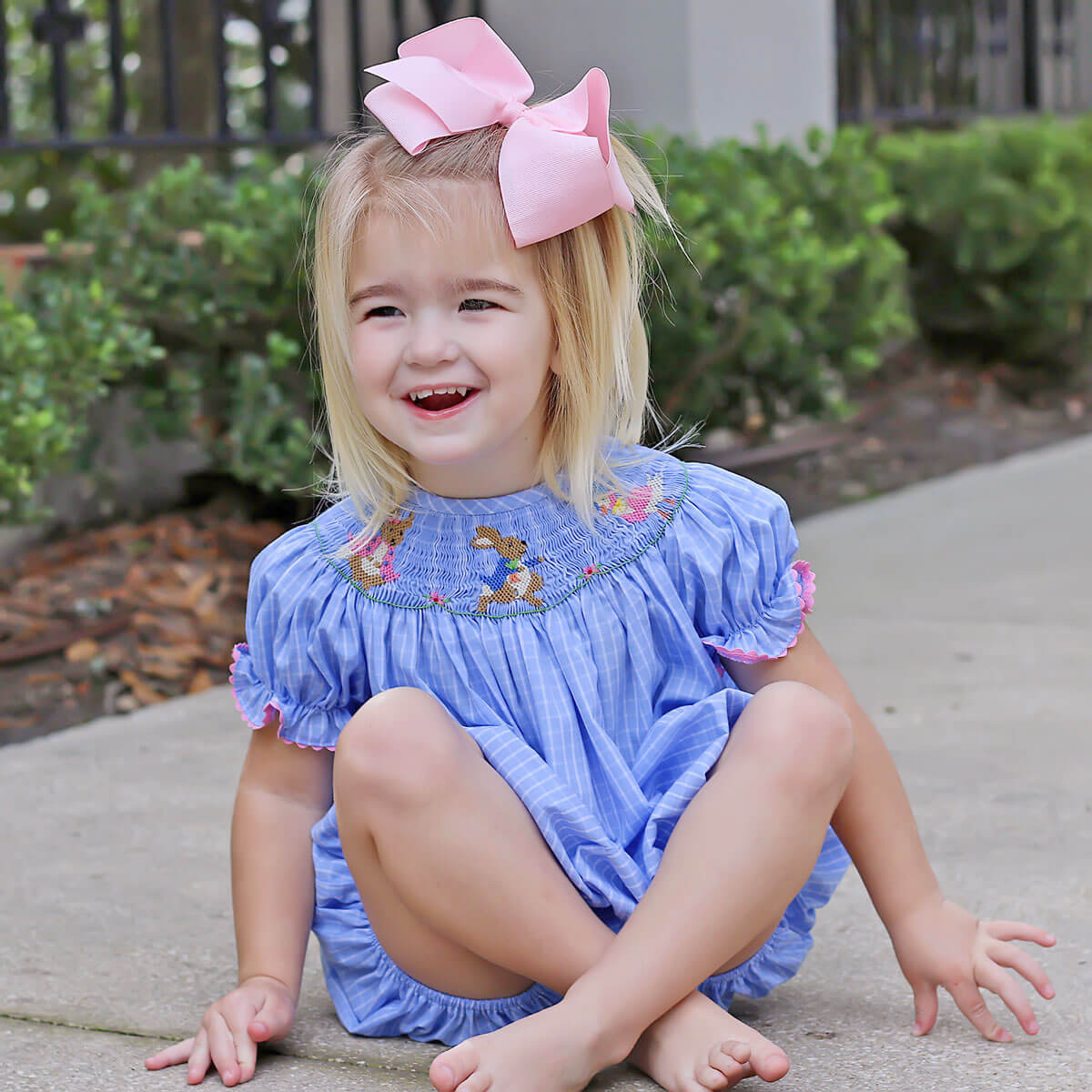 Storybook Smocked Blue Windowpane Bubble