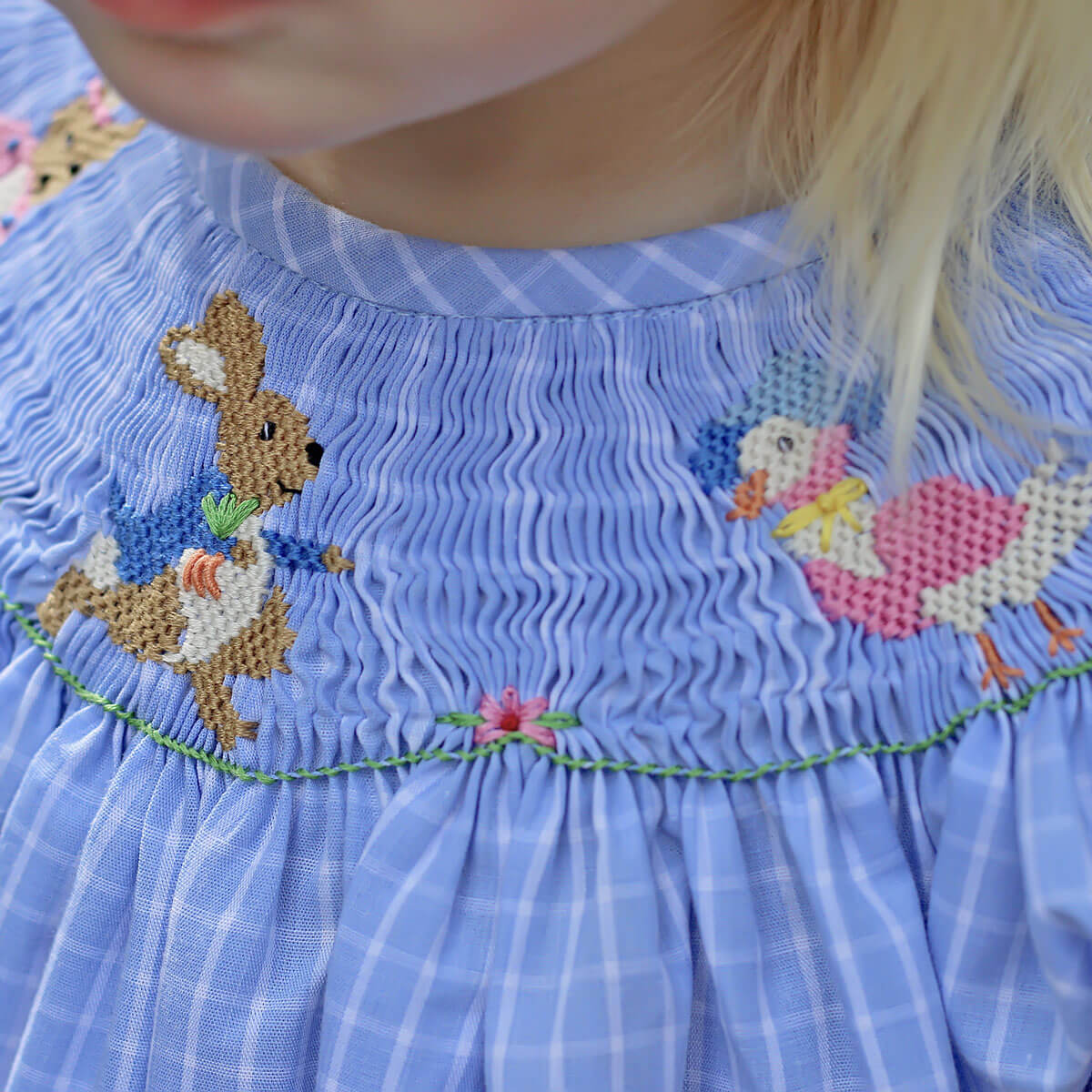 Storybook Smocked Blue Windowpane Dress