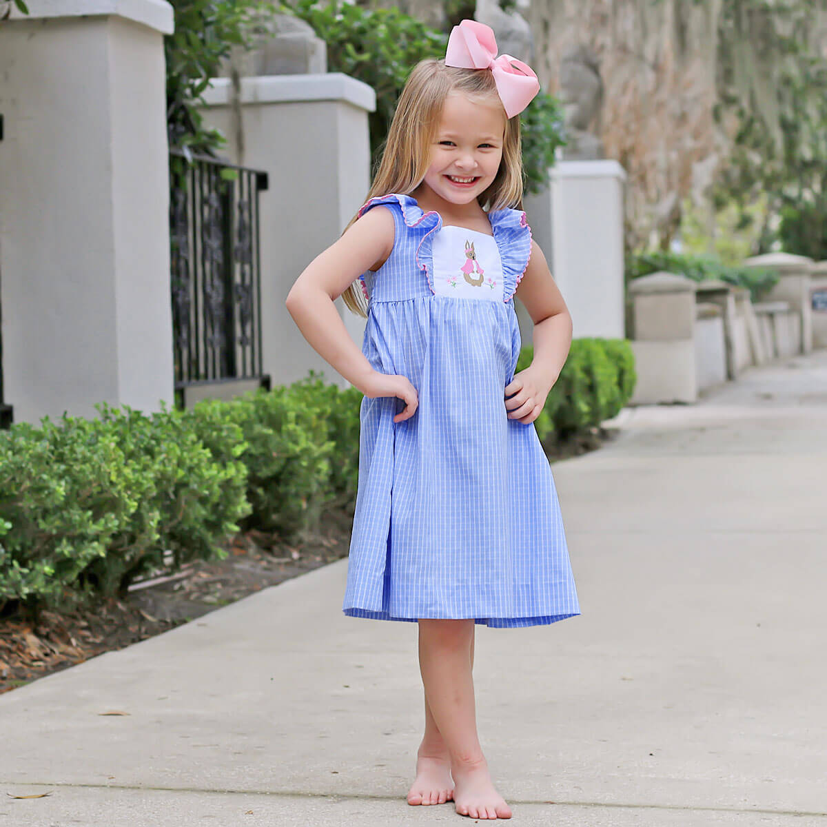Storybook Blue Windowpane Waterfall Dress