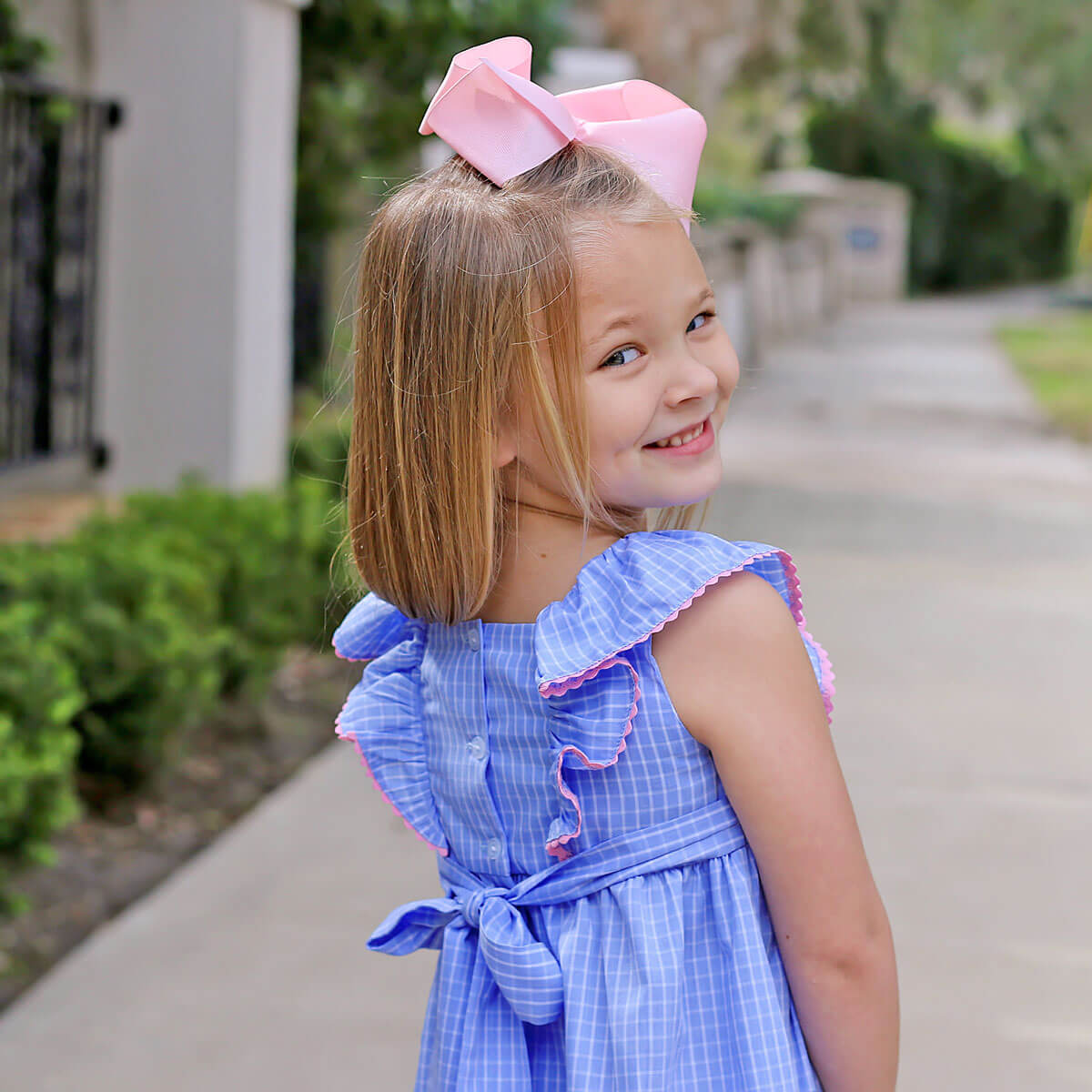 Storybook Blue Windowpane Waterfall Dress