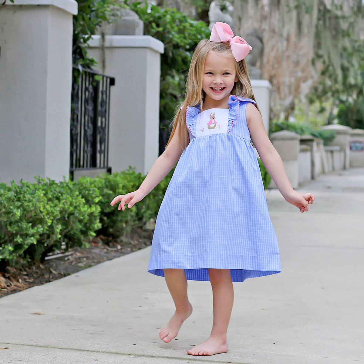 Storybook Blue Windowpane Waterfall Dress