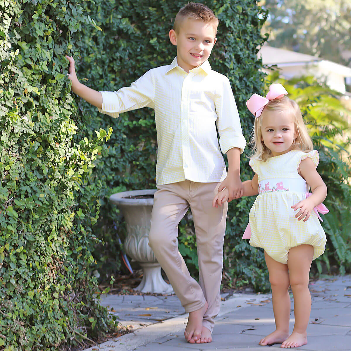 Hoppy Bunnies Yellow Smocked Beverly Bubble