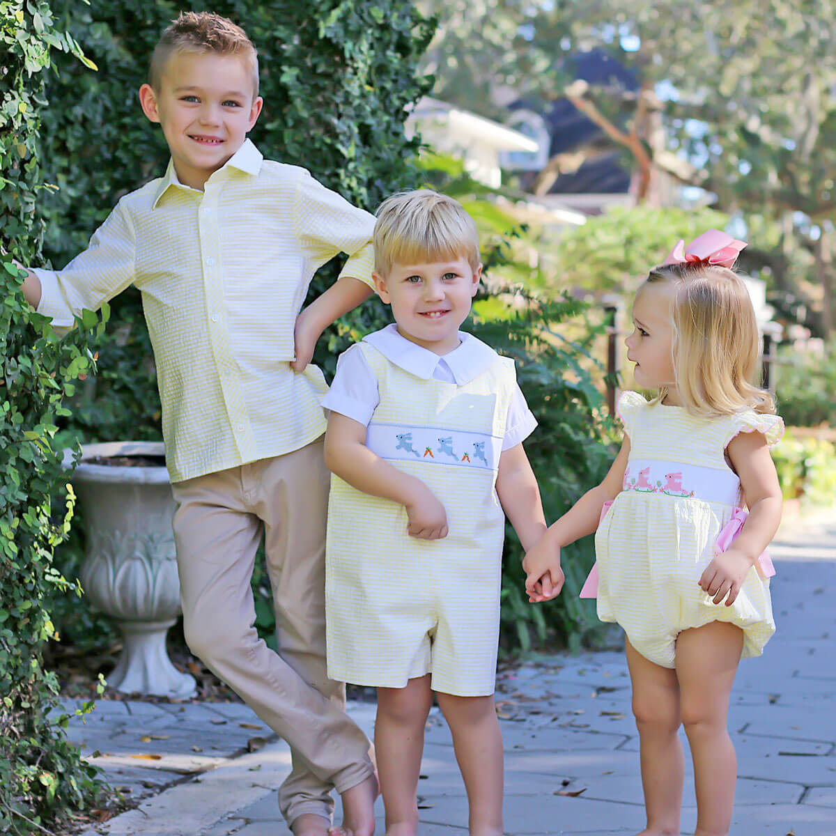 Hoppy Bunnies Yellow Smocked Beverly Bubble