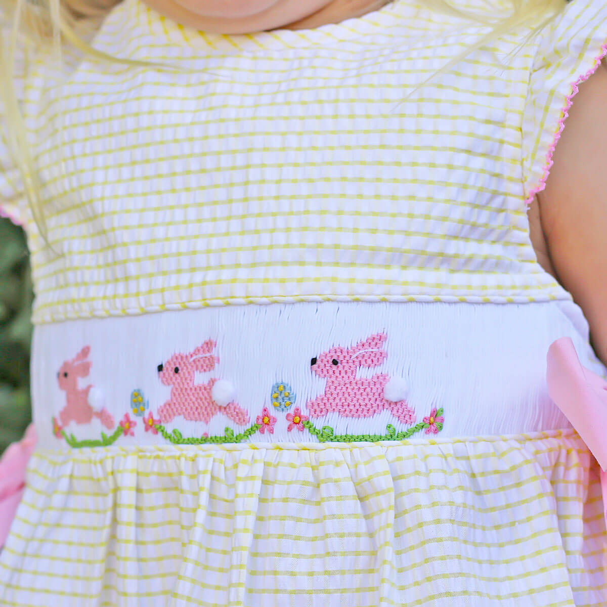 Hoppy Bunnies Yellow Smocked Beverly Bubble