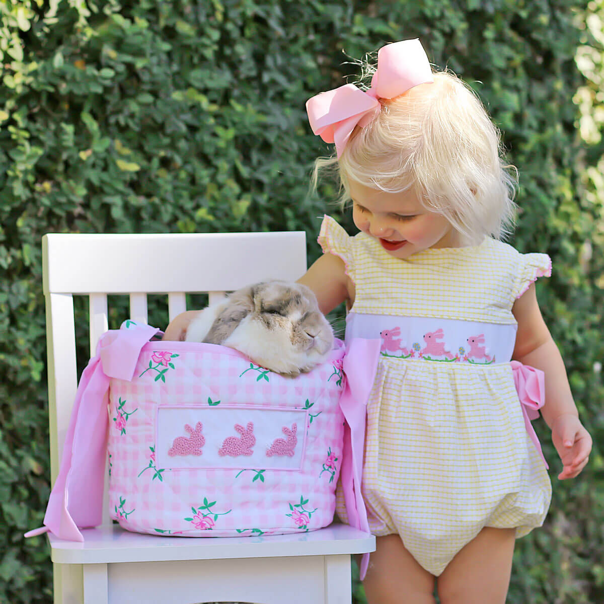 Hoppy Bunnies Yellow Smocked Beverly Bubble