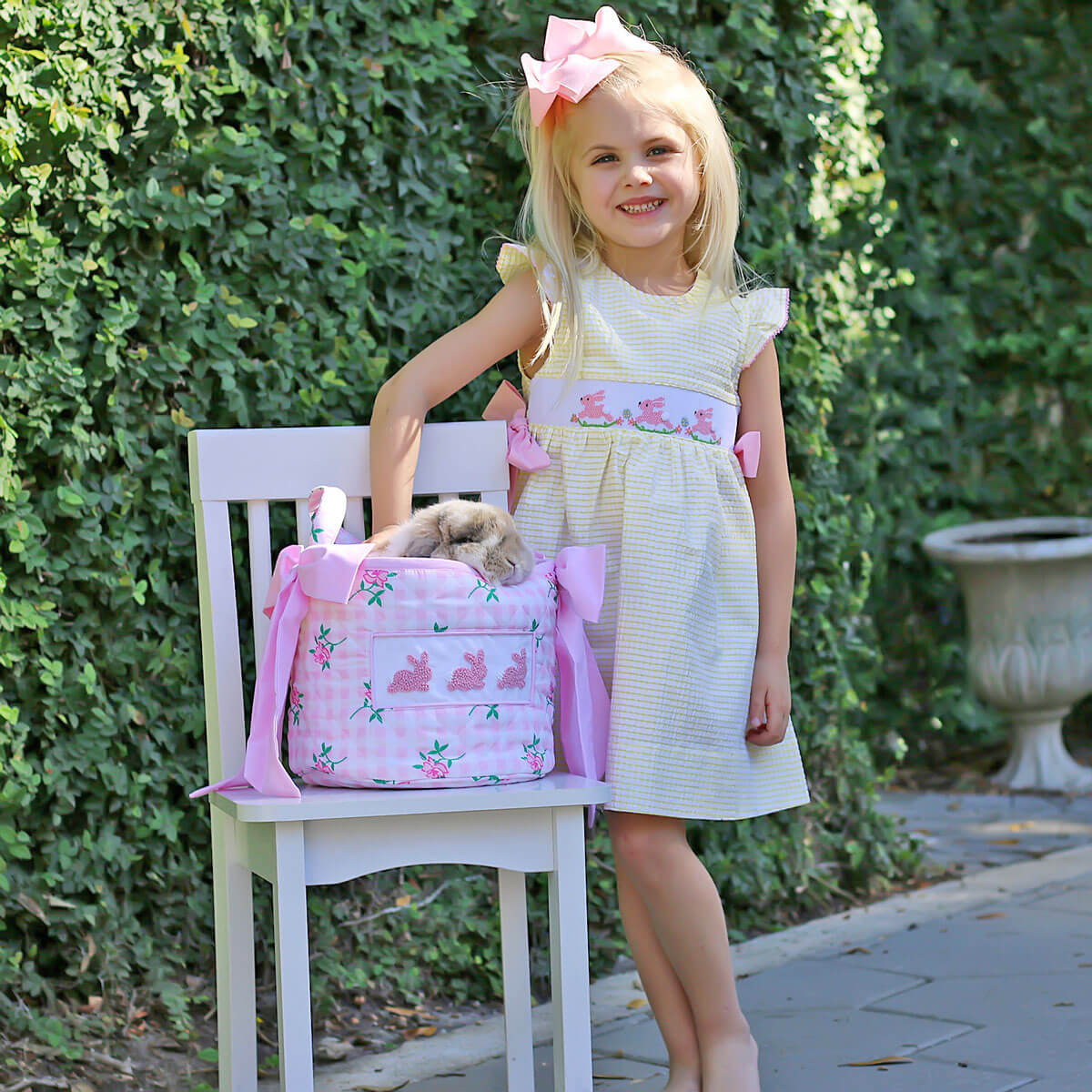 Hoppy Bunnies Yellow Smocked Beverly Dress