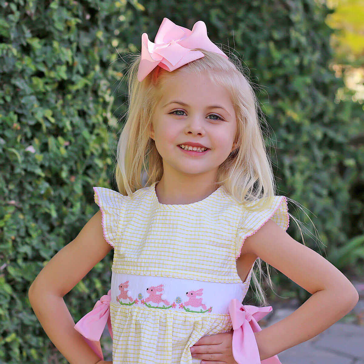 Hoppy Bunnies Yellow Smocked Beverly Dress