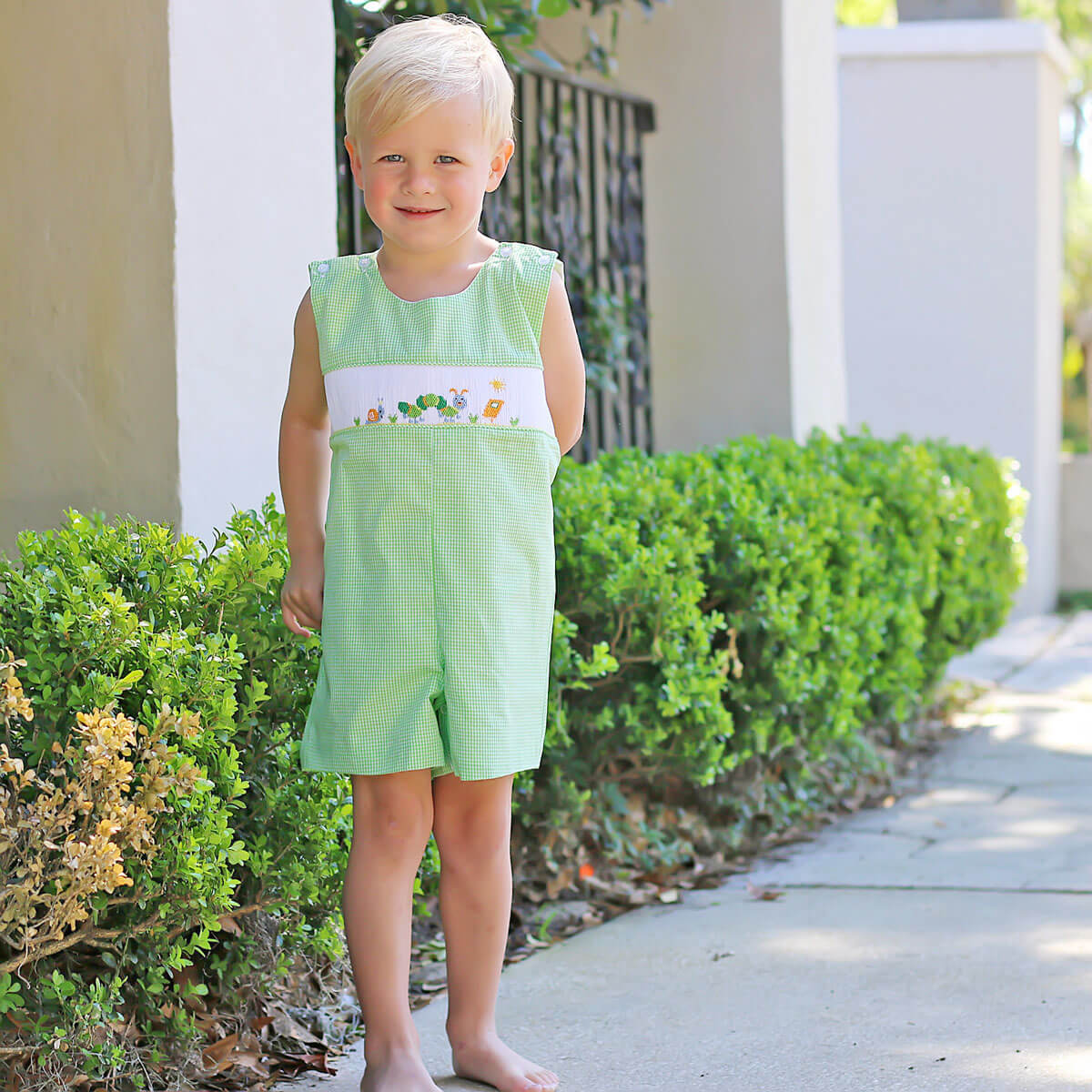 Spring Caterpillar Smocked Lime Green Jon Jon