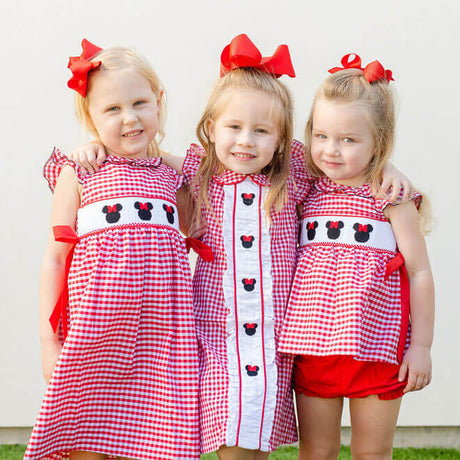 Mouse Ears Center Embroidered Red Dress