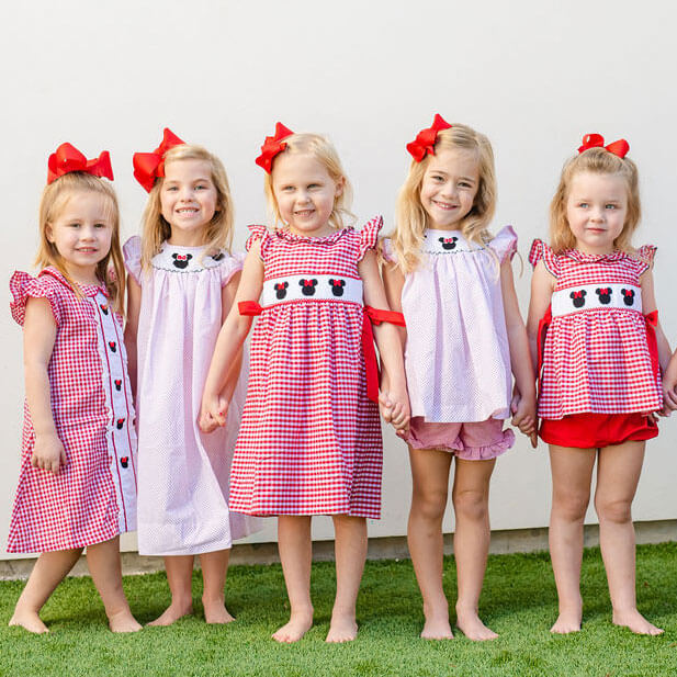 Mouse Ears Smocked Angel Sleeve Bloomer Set Red Dot