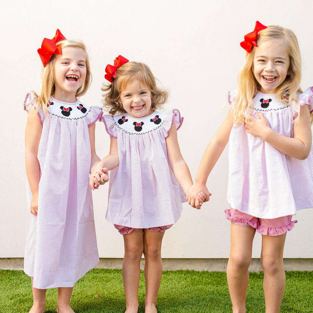 Mouse Ears Smocked Angel Sleeve Short Set Red Dot