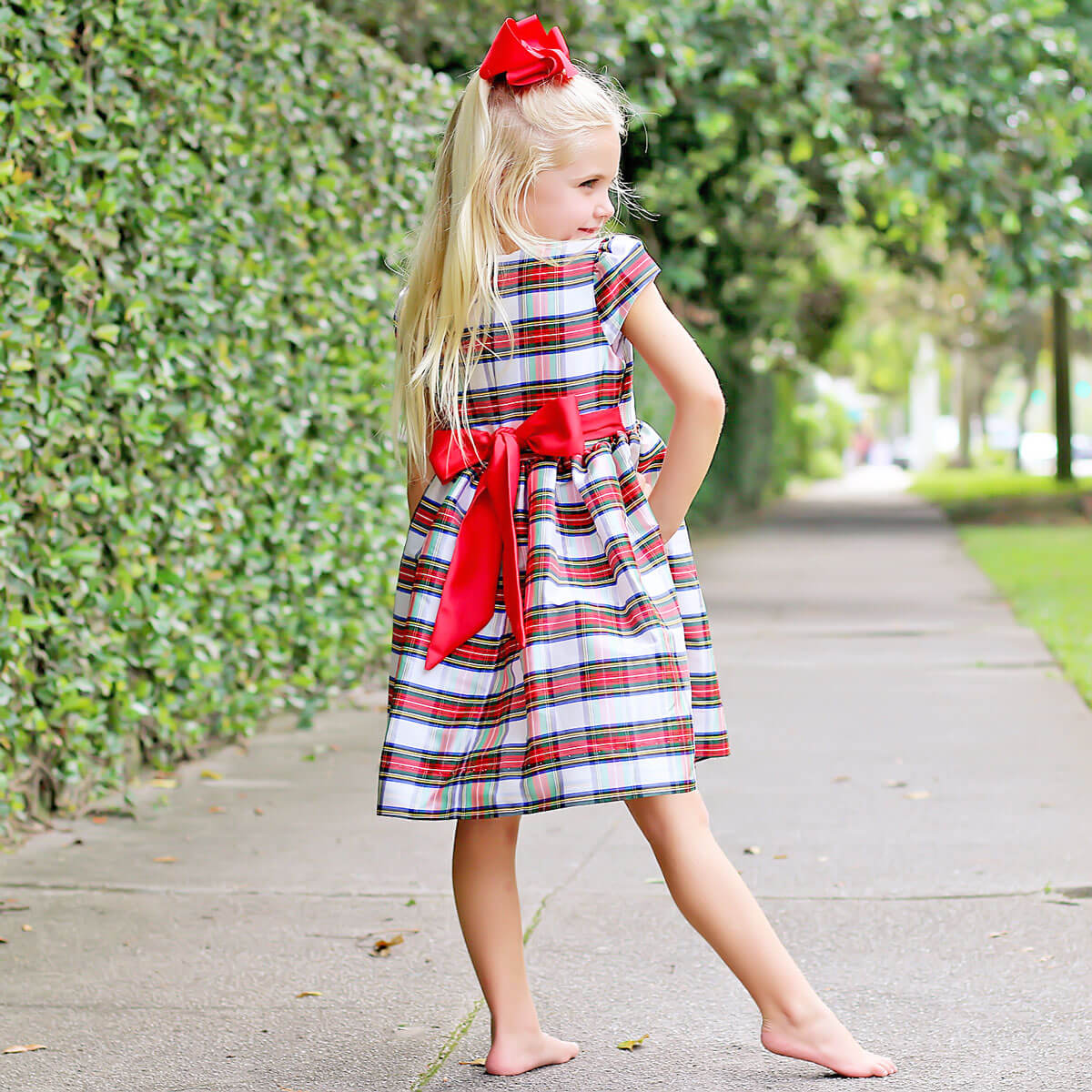 Festive Plaid Taffeta Sash Dress