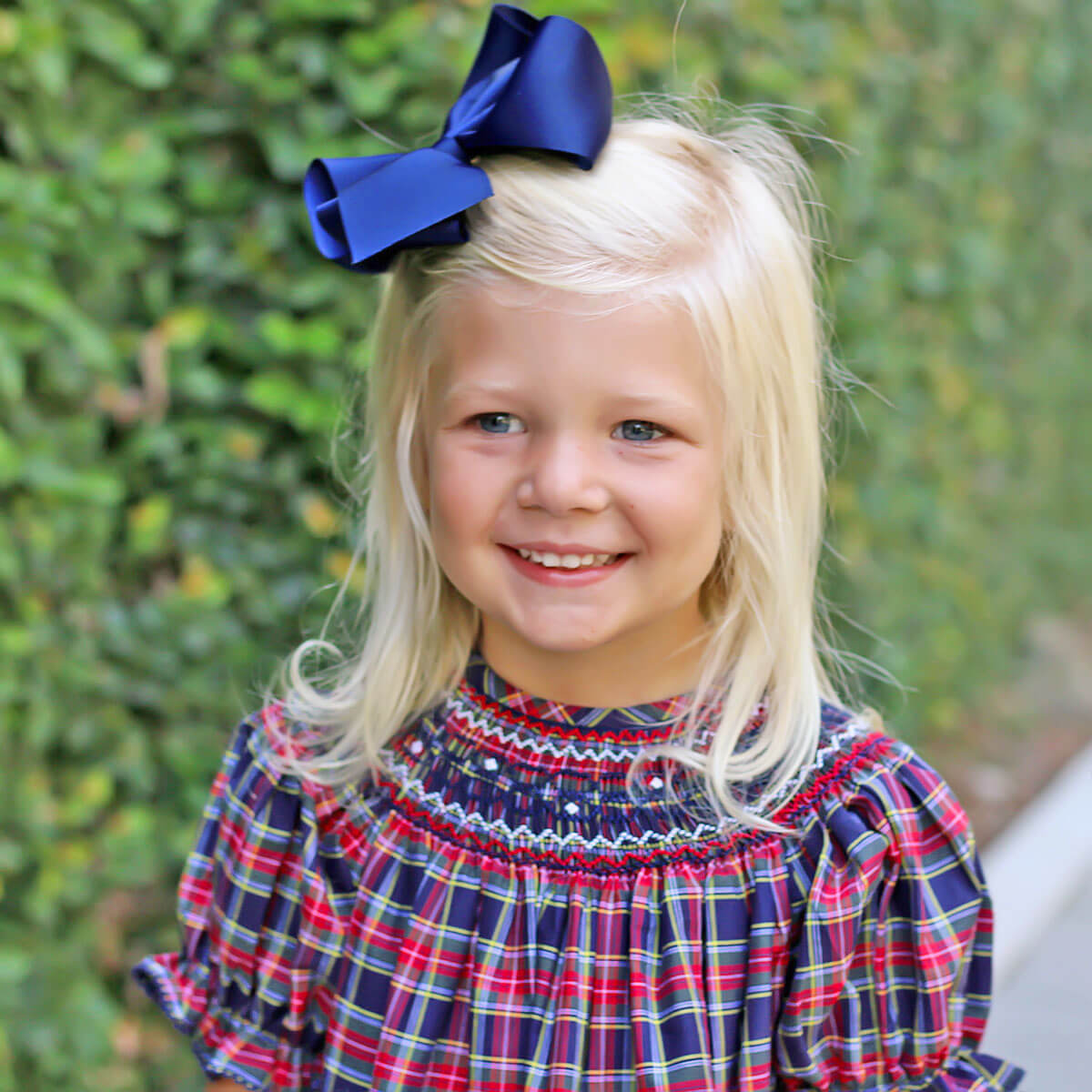 Geometric Smocked Vermont Plaid Bishop Dress