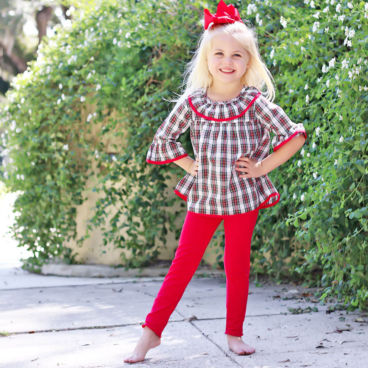 White Christmas Plaid Mary Legging Set