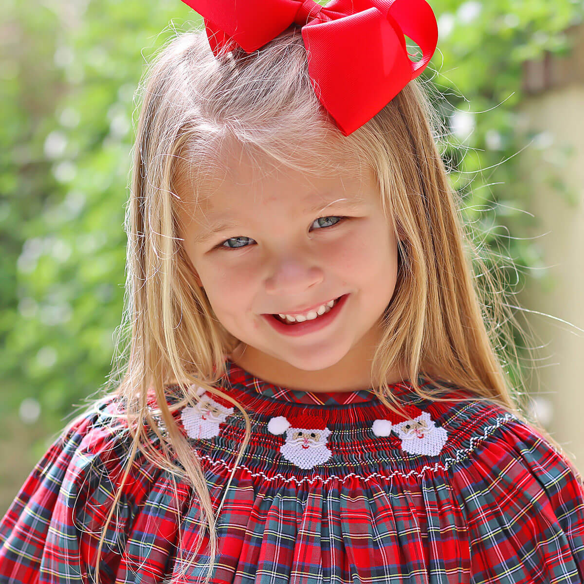 Smocked Santa Red Plaid Dress