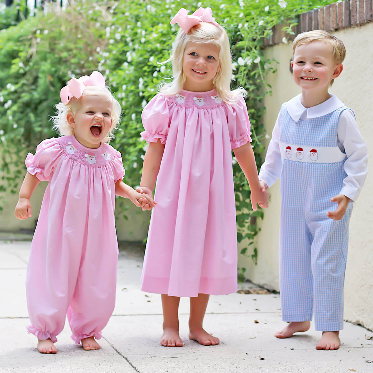 Pink Santa Smocked Long Bubble