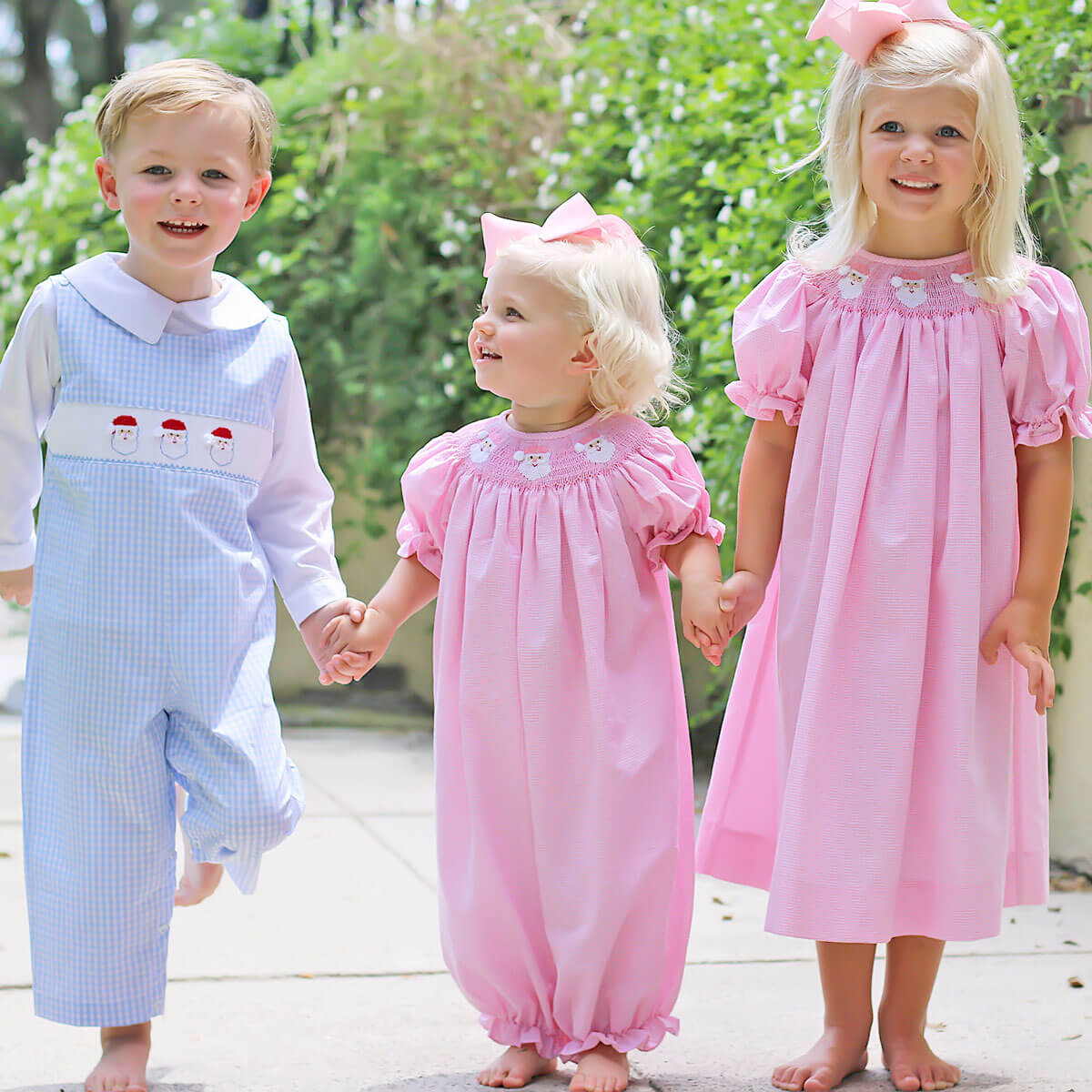 Pink Santa Smocked Long Bubble