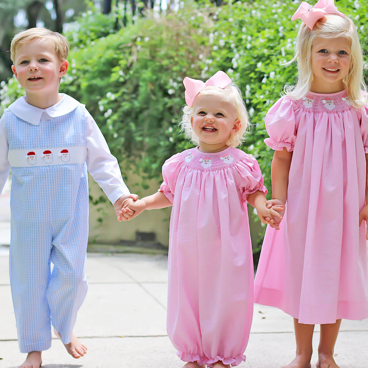Pink Santa Smocked Bishop Dress