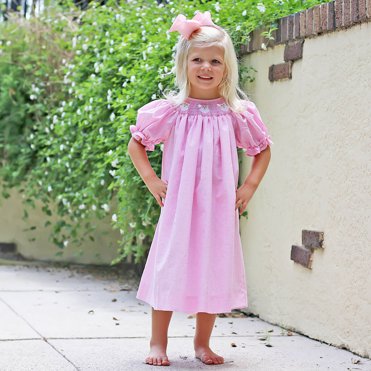 Pink Santa Smocked Bishop Dress
