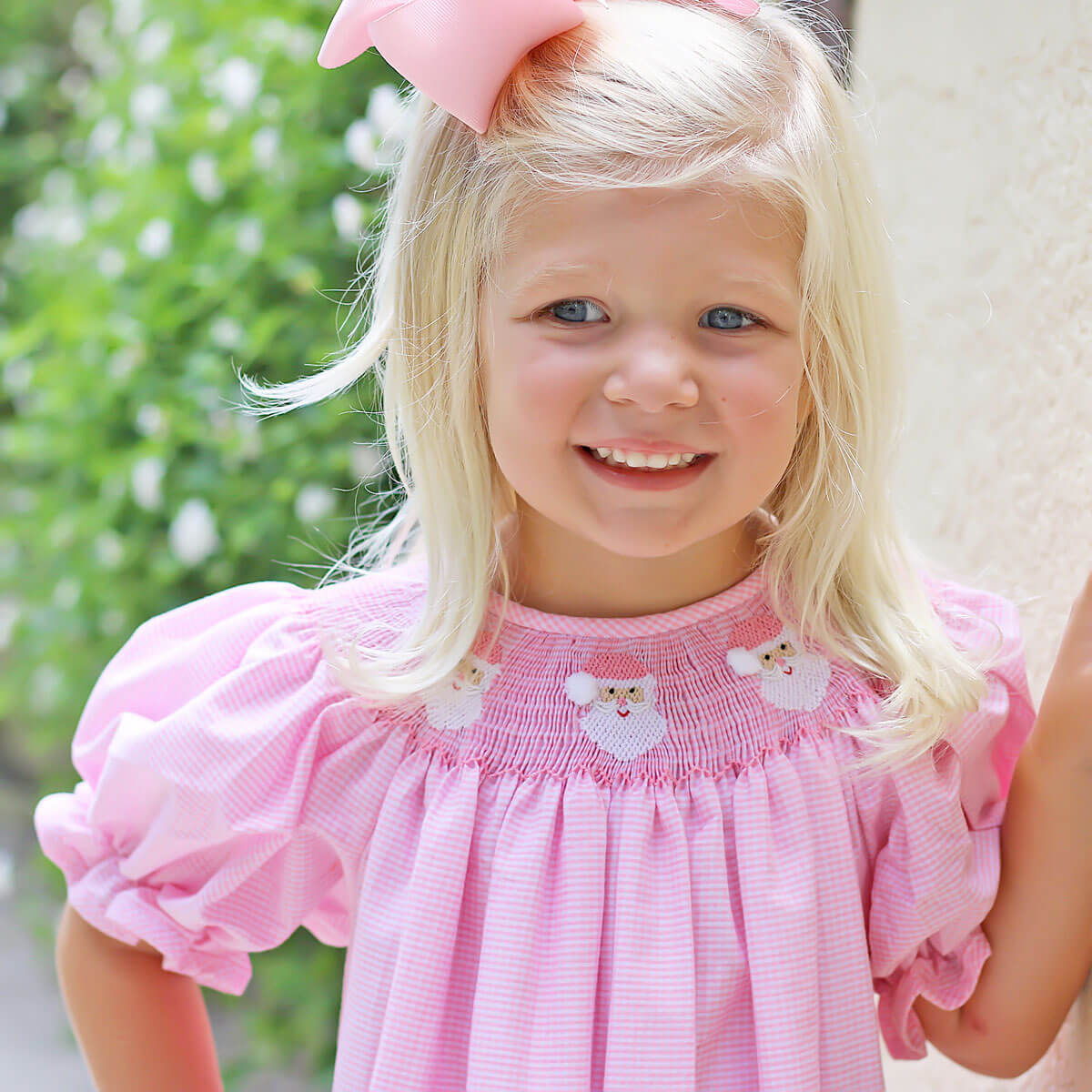 Pink Santa Smocked Bishop Dress