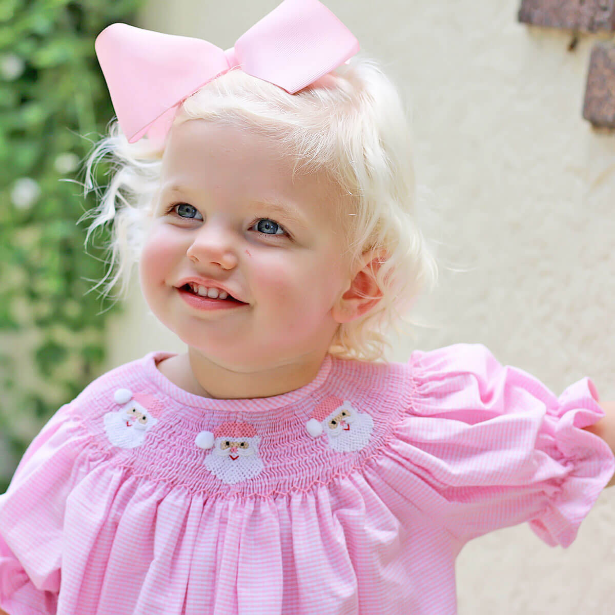 Pink Santa Smocked Long Bubble