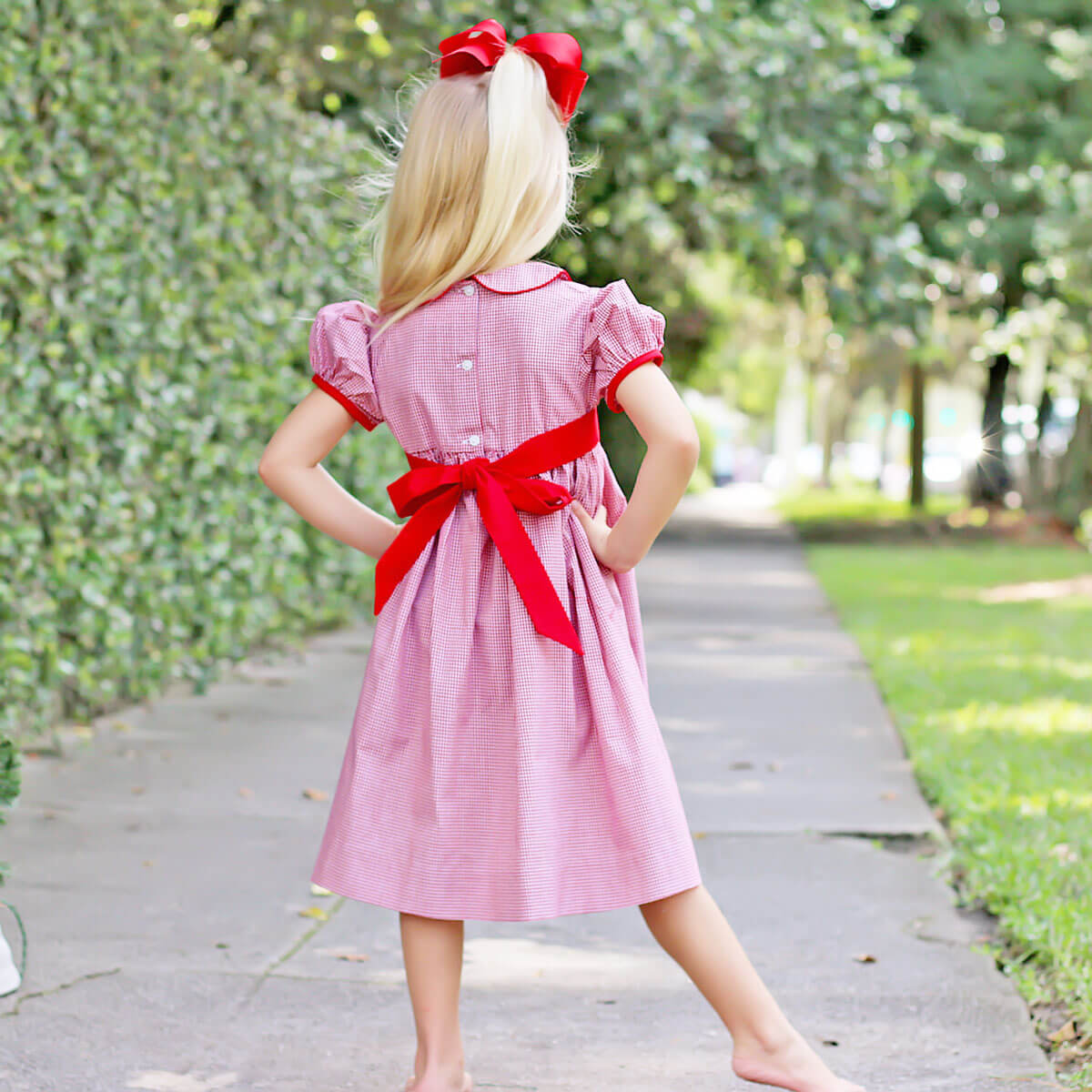 Red Gingham Collared Sash Dress