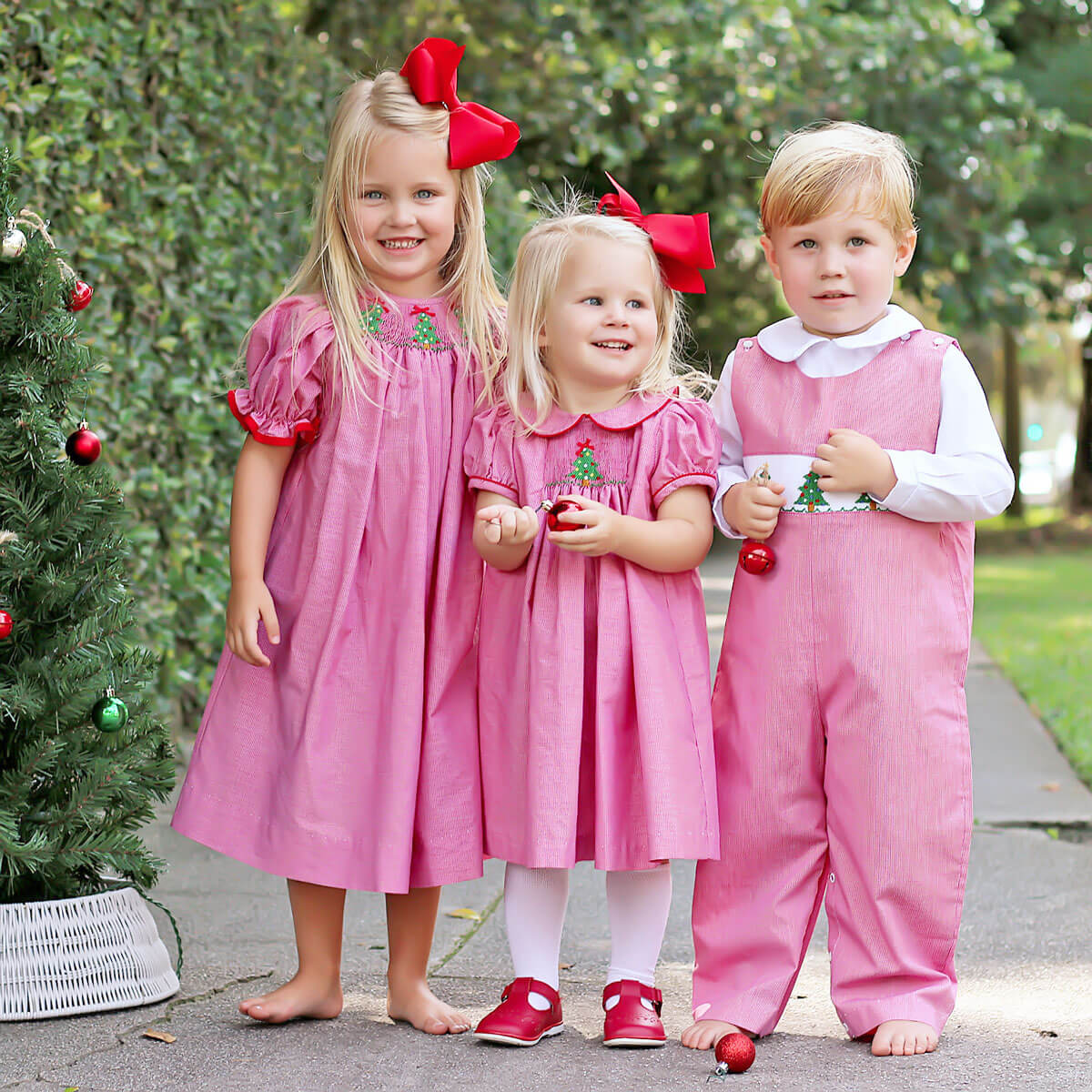 Twinkly Tree Red Single Smocked Dress