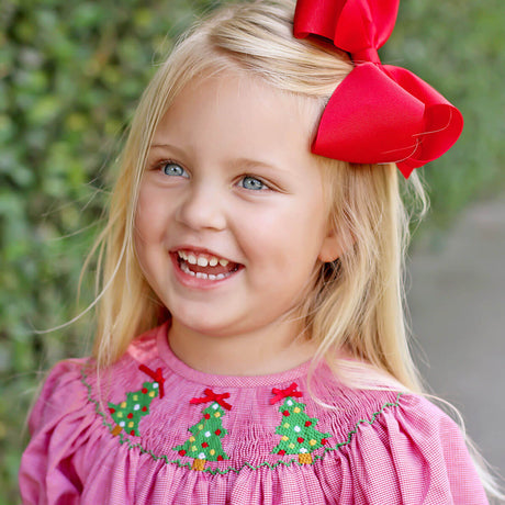 Twinkly Tree Red Smocked Bishop Dress