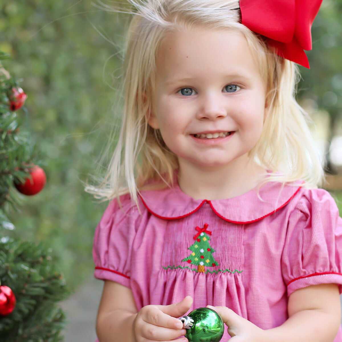 Twinkly Tree Red Single Smocked Dress